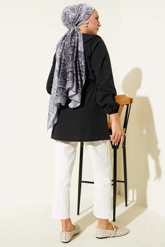 Black Pleated Front Sailor Collar Shirt