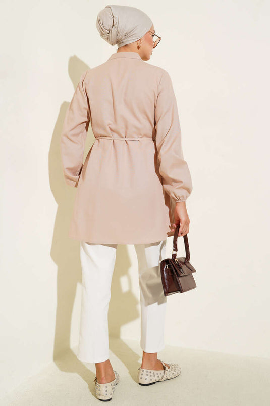 Pleated Front Sweater Shirt Beige