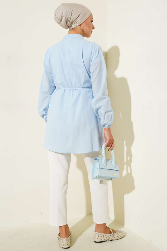 Pleated Front Sweater Shirt Blue