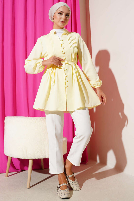 Camisa suéter plisada delantera amarilla