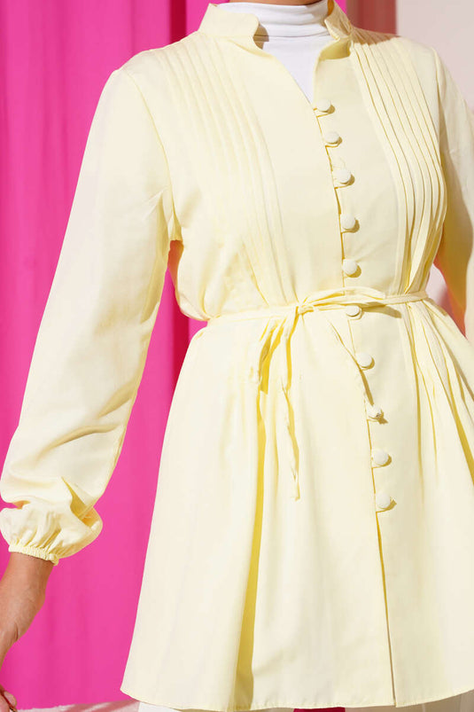 Camisa suéter plisada delantera amarilla