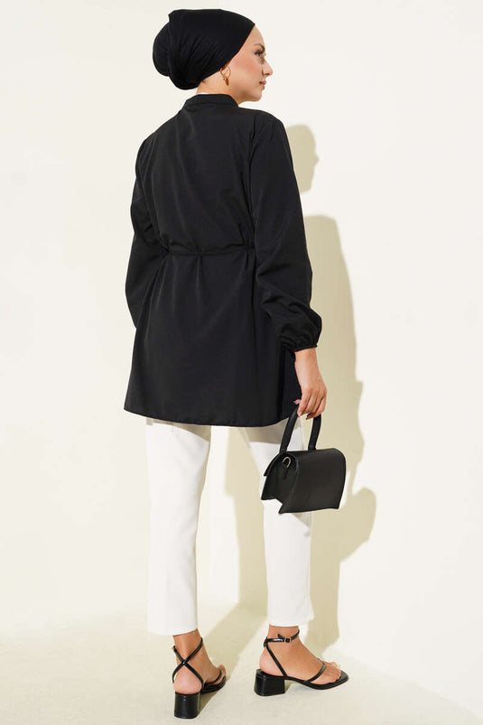 Chemise À Col Roulé Plissée Noire