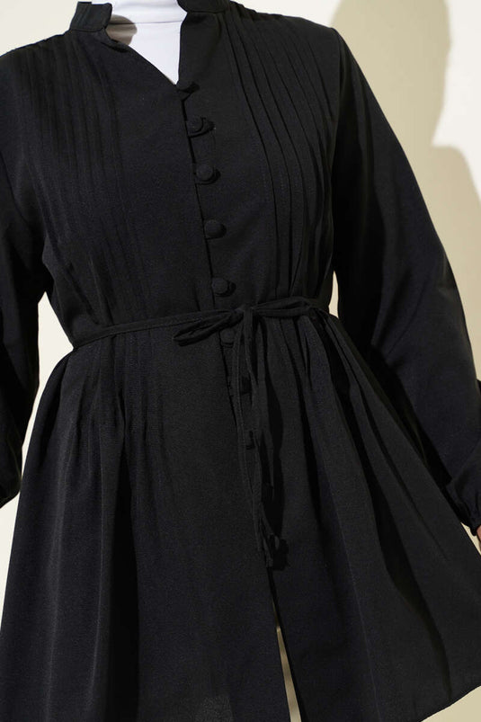 Pleated Front Sweater Shirt Black