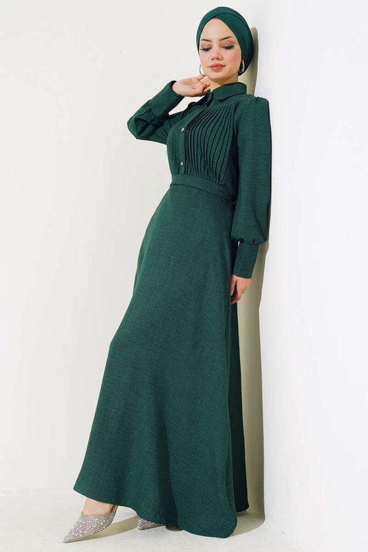 Vestido Plisado Delantero Esmeralda