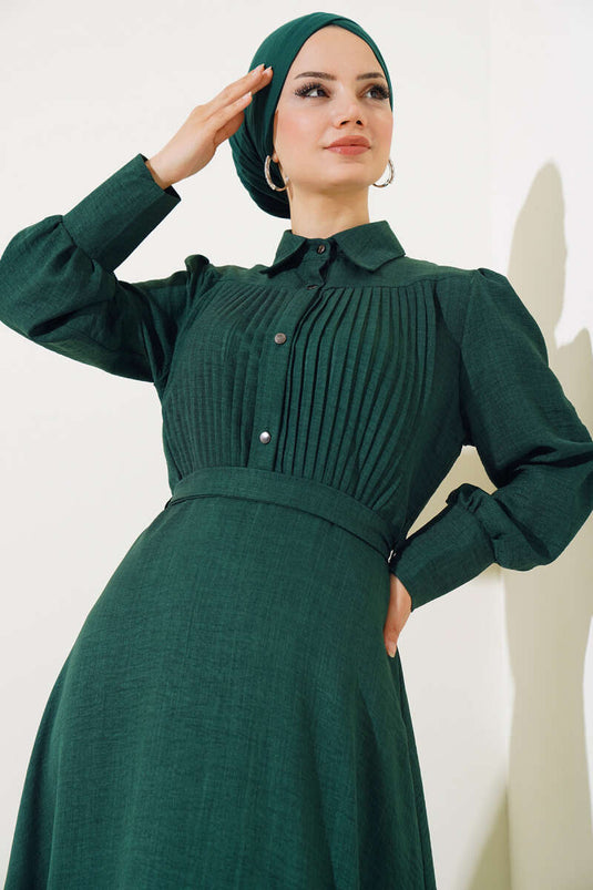 Vestido Plisado Delantero Esmeralda