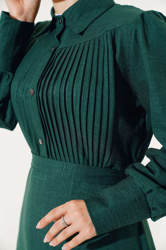 Vestido Plisado Delantero Esmeralda