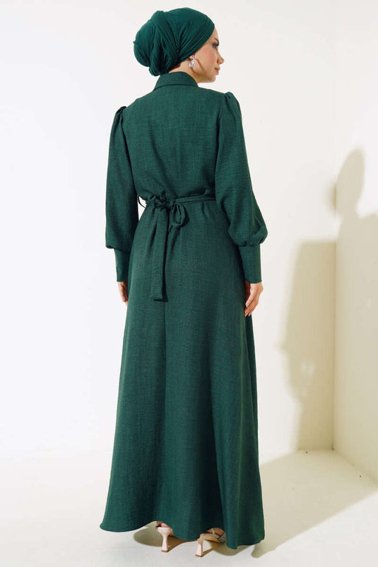 Vestido Plisado Delantero Esmeralda