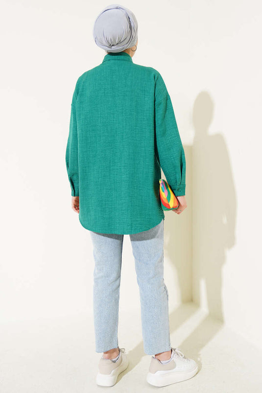 Front Detailed Shirt Green