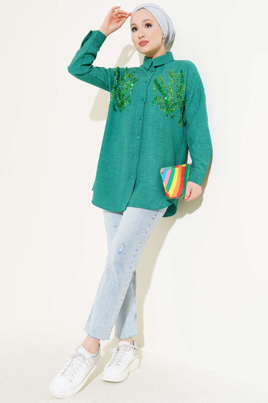 Front Detailed Shirt Green