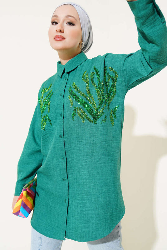 Front Detailed Shirt Green