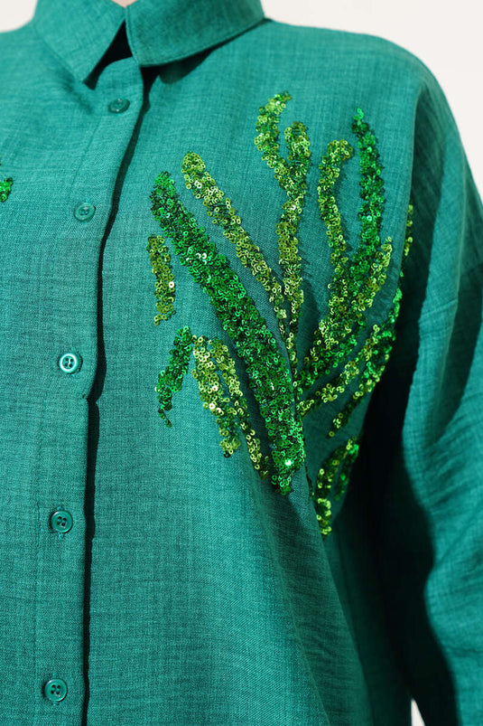 Front Detailed Shirt Green