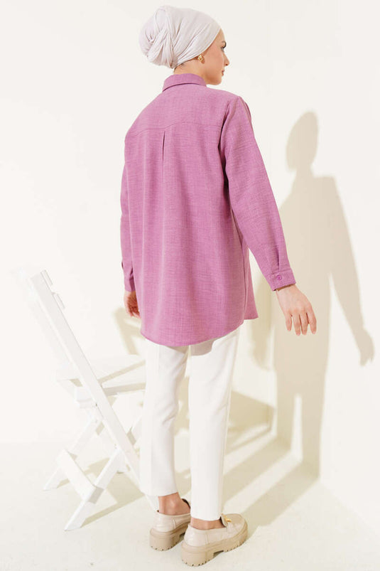 Önü Pul Süslemeli Basic Gömlek Gül Kurusu