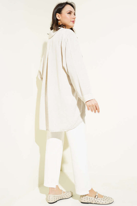 قميص كاجوال مطرز بالترتر وحجر على الجهة الأمامية