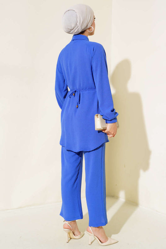 Fringe Detail Two-Piece Set Blue