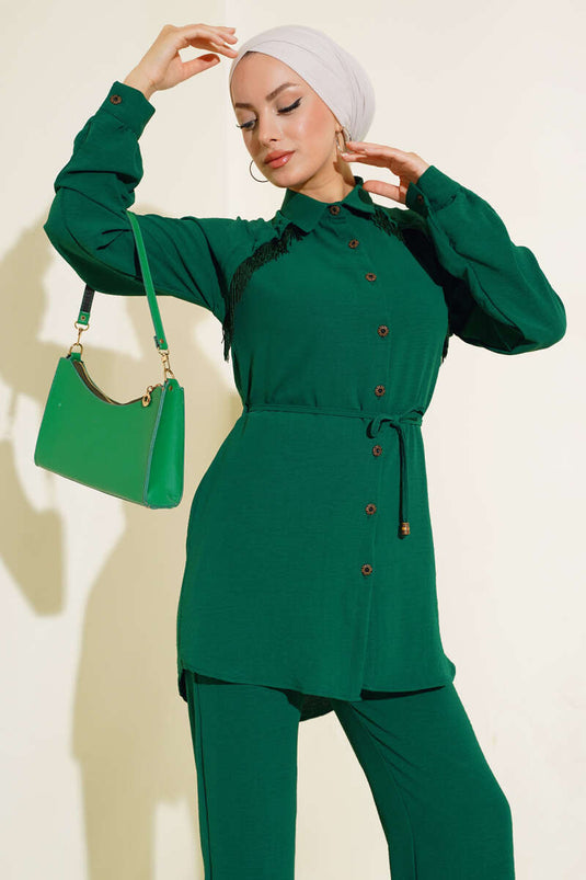 Önü Püskül Detaylı İkili Takım Zümrüt