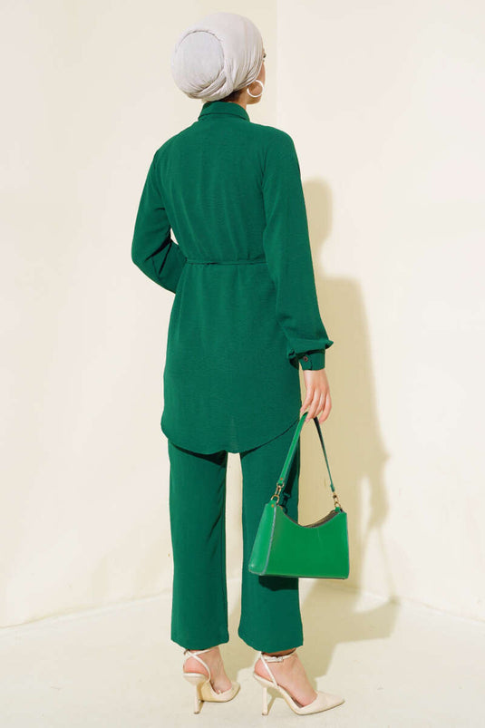 Önü Püskül Detaylı İkili Takım Zümrüt