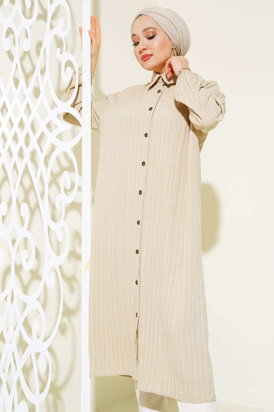 Front Buttoned Long Shirt Stone