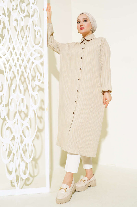 Front Buttoned Long Shirt Stone