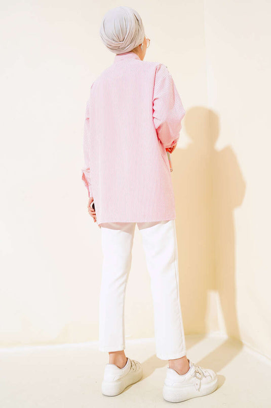 مسحوق قميص مخطط أمامي حجري