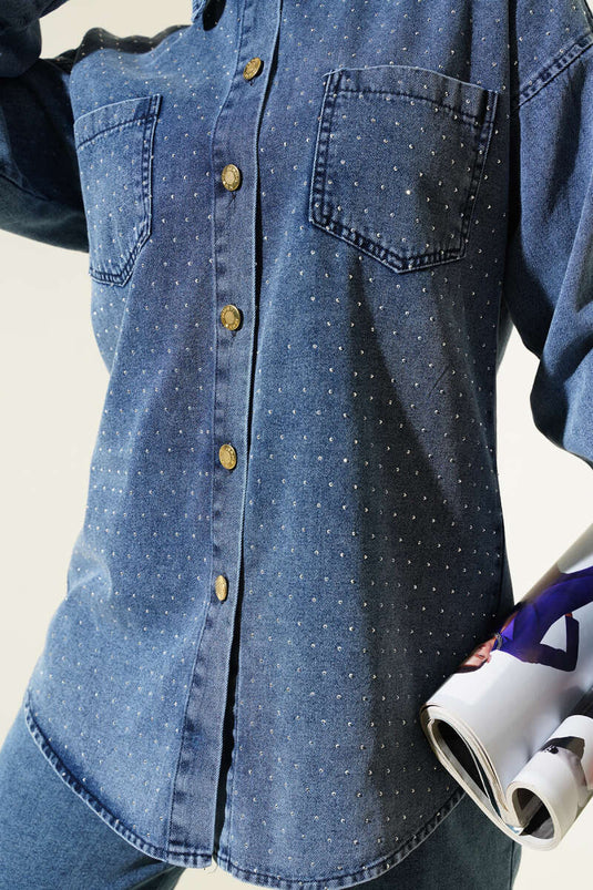 طقم جينز من قطعتين بأزرار ذهبية من فرونت ستون، أزرق