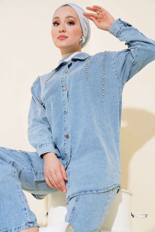 Ensemble chemise en jean imprimé pierre bleu glacier