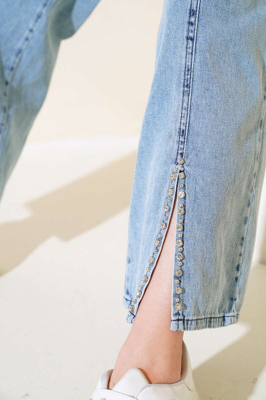 Jeanshemd-Set mit Steinmuster, Eisblau