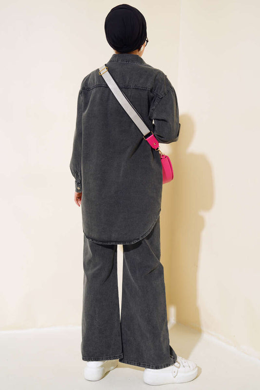 Ensemble chemise en denim délavé couleur fumée