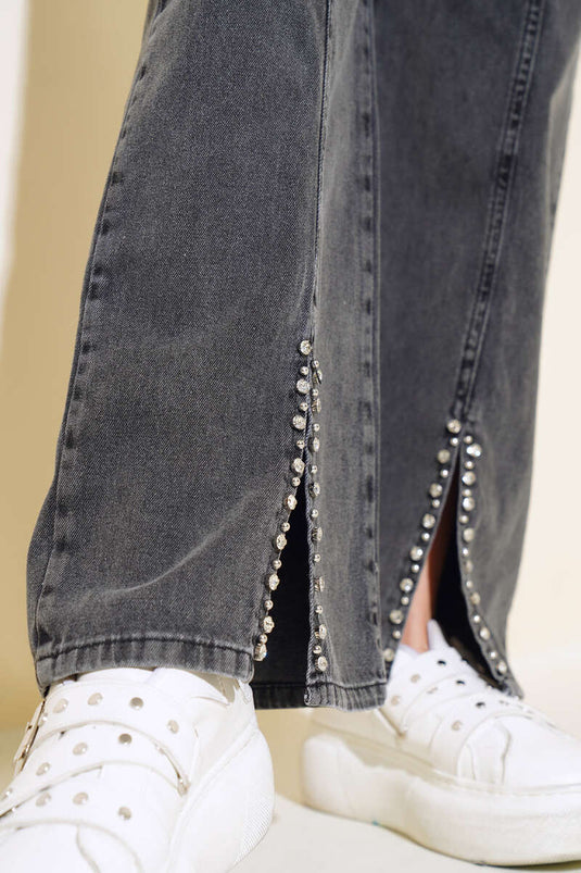 Stoned Denim Shirt Set Smoke Color