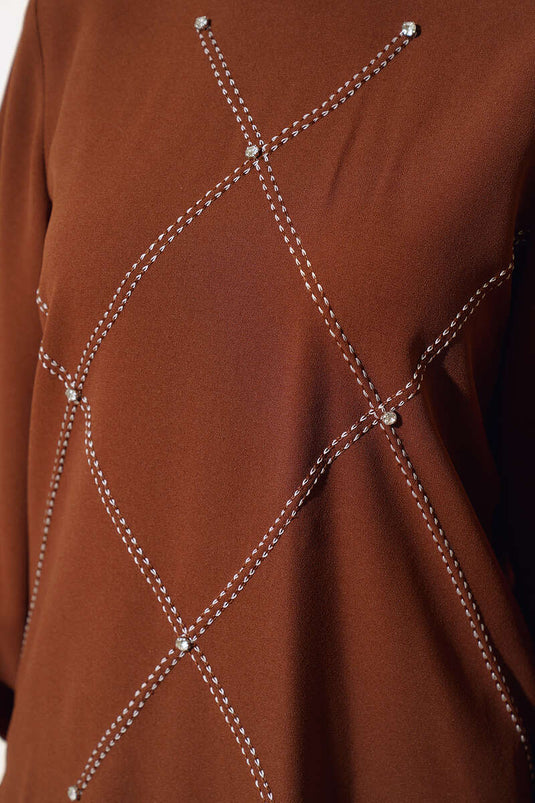 Ensemble double en crêpe décoré de pierres marron