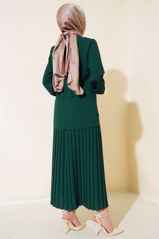 Ensemble double en crêpe avec décoration en pierre sur le devant, émeraude