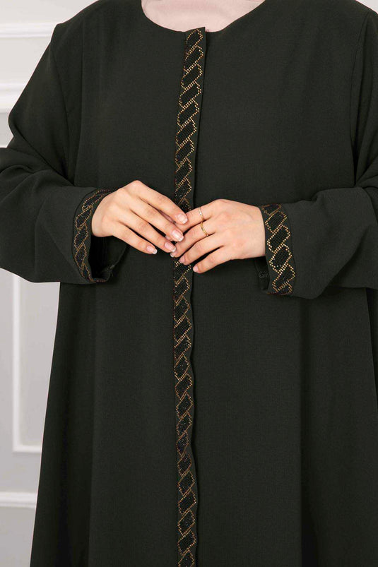 Stone-Embellished Hijab Abaya Khaki