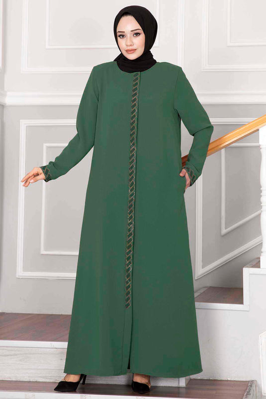 Stone Embellished Hijab Abaya Green
