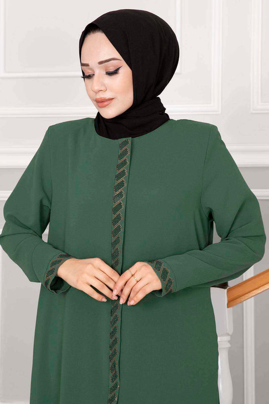 Stone Embellished Hijab Abaya Green