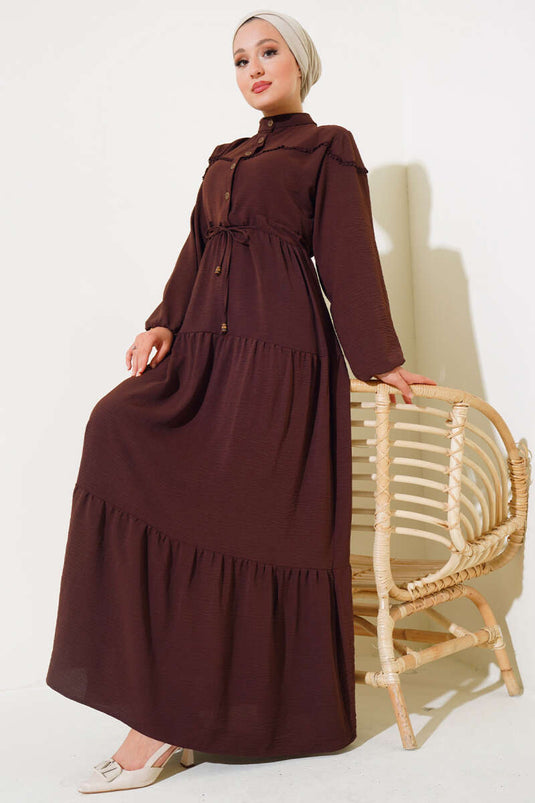 Half Button Front Layered Dress Bitter Brown