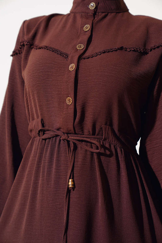 Half Button Front Layered Dress Bitter Brown