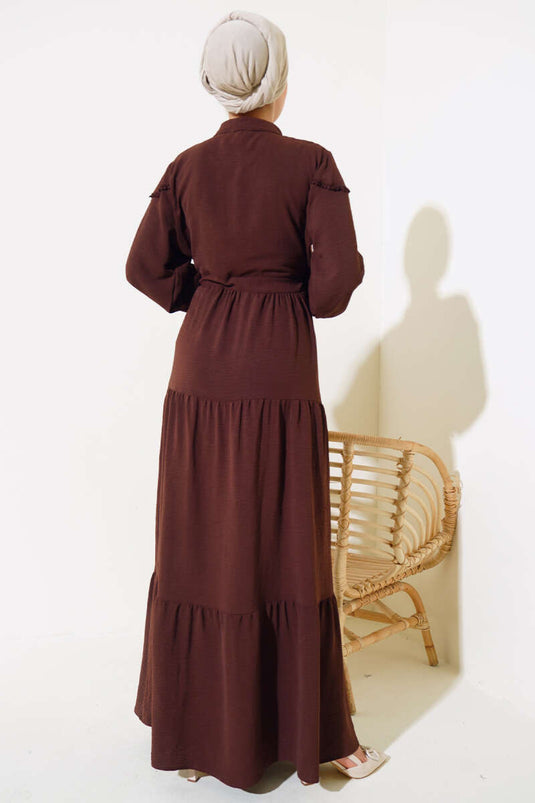Half Button Front Layered Dress Bitter Brown