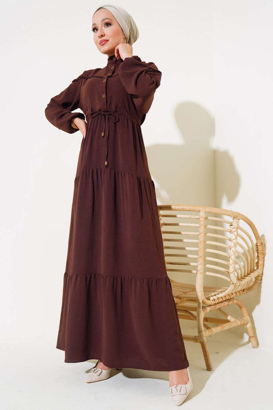 Half Button Front Layered Dress Bitter Brown