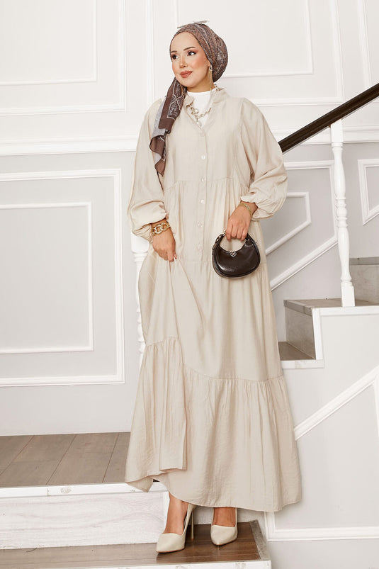 Robe Superposée Demi-Boutonnée Beige