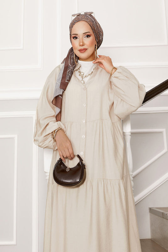 Robe Superposée Demi-Boutonnée Beige