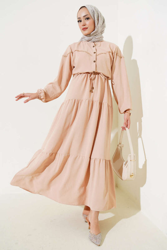 Half Buttoned Layered Dress Beige
