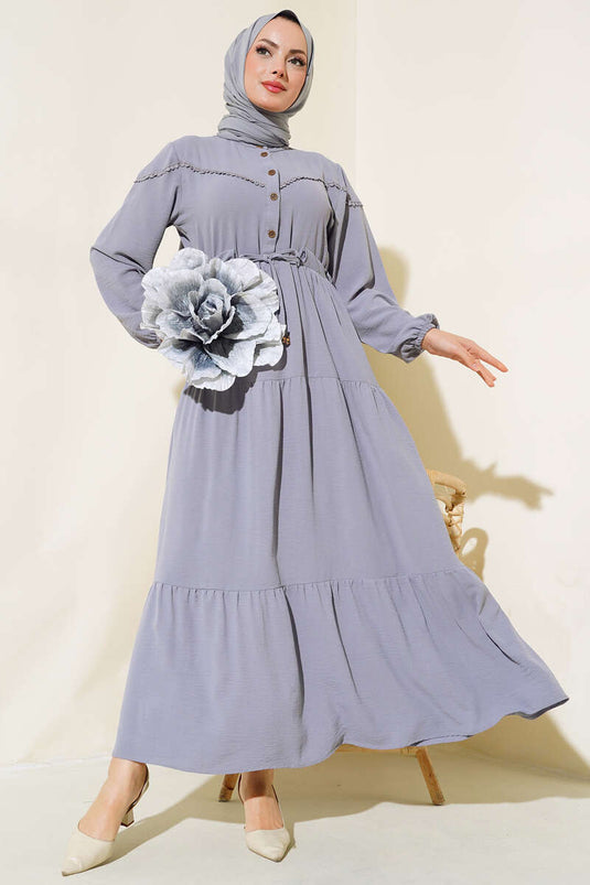 Half-Buttoned Layered Dress in Gray