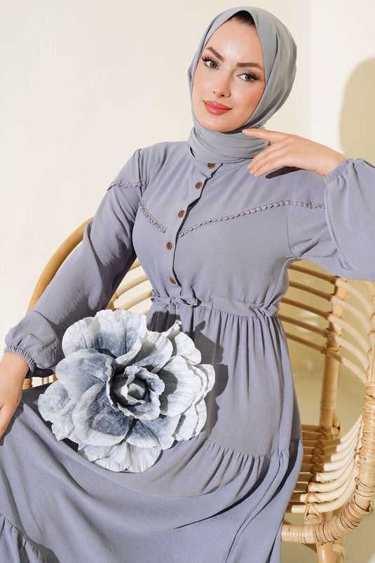 Half-Buttoned Layered Dress in Gray