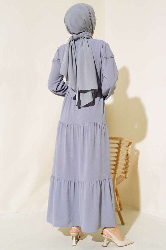 Half-Buttoned Layered Dress in Gray