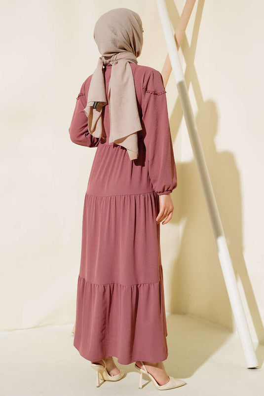 Half-Buttoned Layered Dress in Dusty Rose