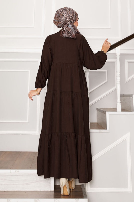 فستان بطبقات نصف أزرار بني