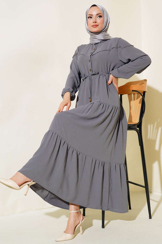 Half Button Front Layered Dress Slate Grey
