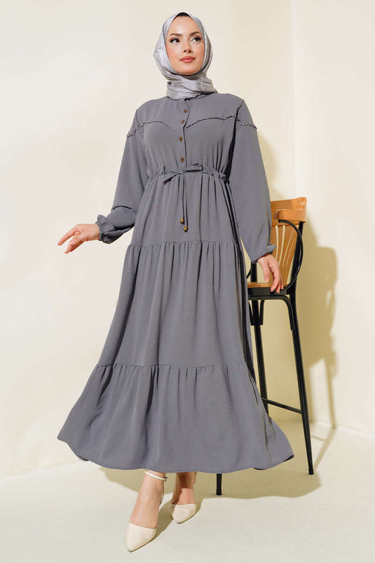 Half Button Front Layered Dress Slate Grey