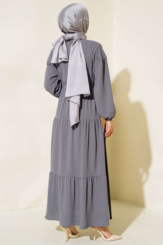 Half Button Front Layered Dress Slate Grey