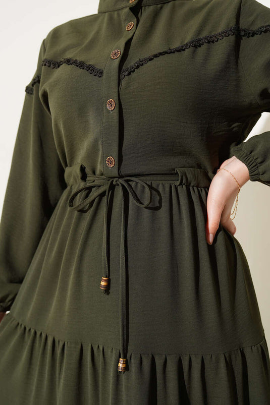 Half Buttoned Layered Dress Dark Khaki