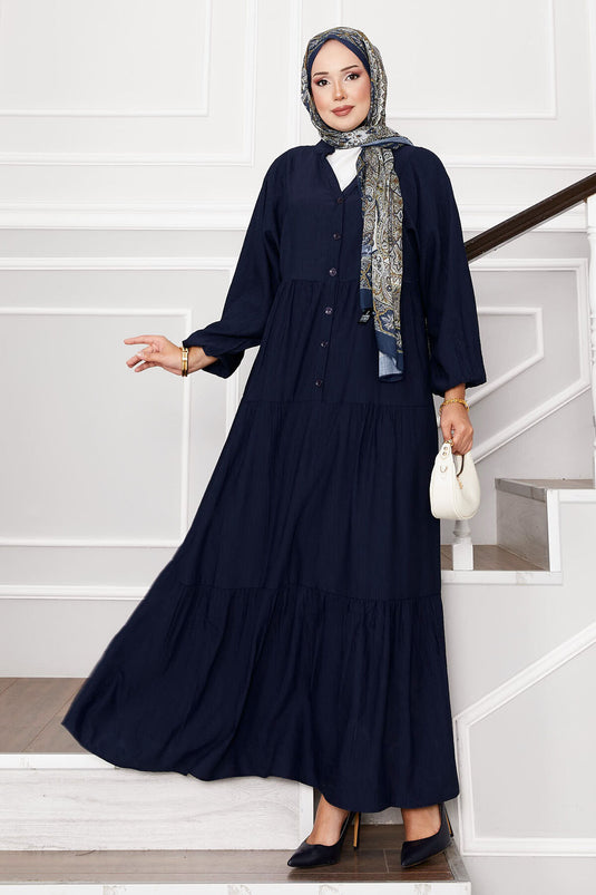 Robe superposée à demi-boutons sur le devant bleu marine